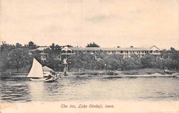 Lake Okoboji Iowa The Inn, B/W Lithograph Vintage Postcard U16790