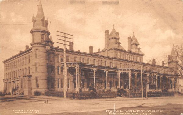 Brunswick Georgia Hotel Oglethorpe, Sepia Tone Lithograph, Vintage PC U16796
