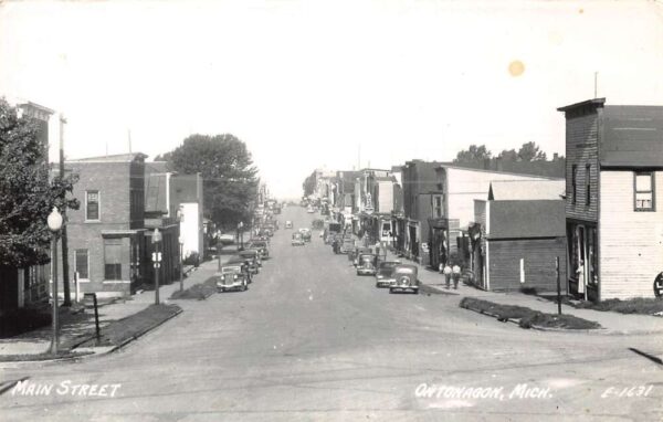 Ontonagon Michigan Main Street Real Photo Vintage Postcard AA80889