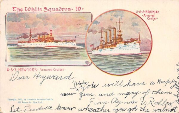 US Navy Ship White Squadron USS New York USS Brooklyn Battleships PC AA80942
