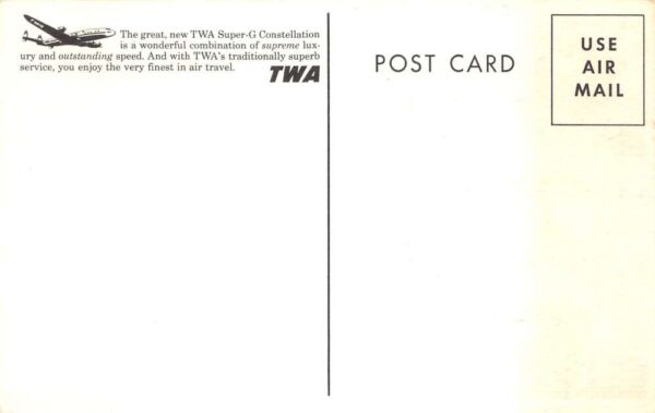 Trans World Airlines TWA Suger G Constellation Airplane Vintage Postcard AA80957 - Image 2