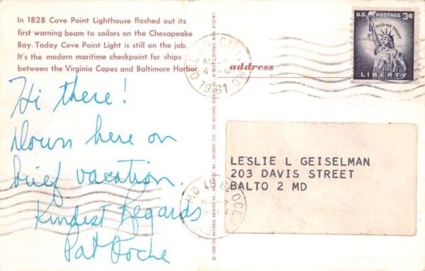 Maryland Cove Point Lighthouse Scenic View Vintage Postcard AA80960 - Image 2