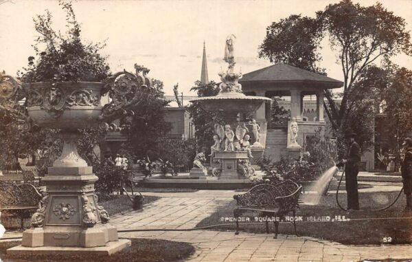 Rock Island Illinois Spencer Square Real Photo Vintage Postcard AA80979