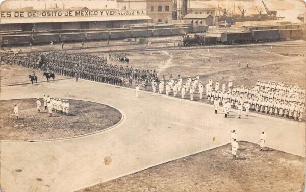 Veracruz Mexico Mexican Revolution Soldiers Train Station Real Photo PC AA80994