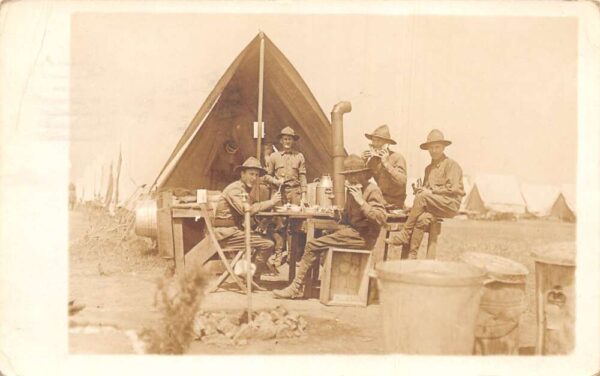 Camp Framingham Massachusetts Soldiers Eating Mess Tent Real Photo PC AA80995