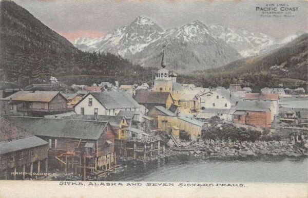 Sitka Alaska and Seven Sisters Peaks Vintage Postcard AA81014