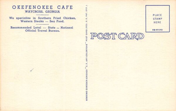 Waycross Georgia Okefenokee Cafe & Texaco Gas Station, Vintage PC U17791 - Image 2