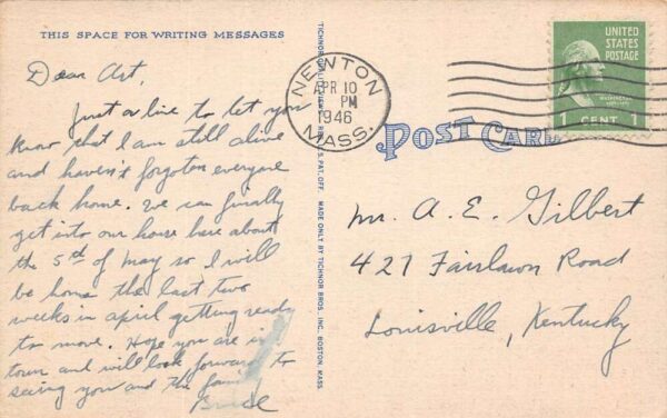 Newtonville Massachusetts Walnut St., Rexall Drug Store, Vintage PC U17828 - Image 2