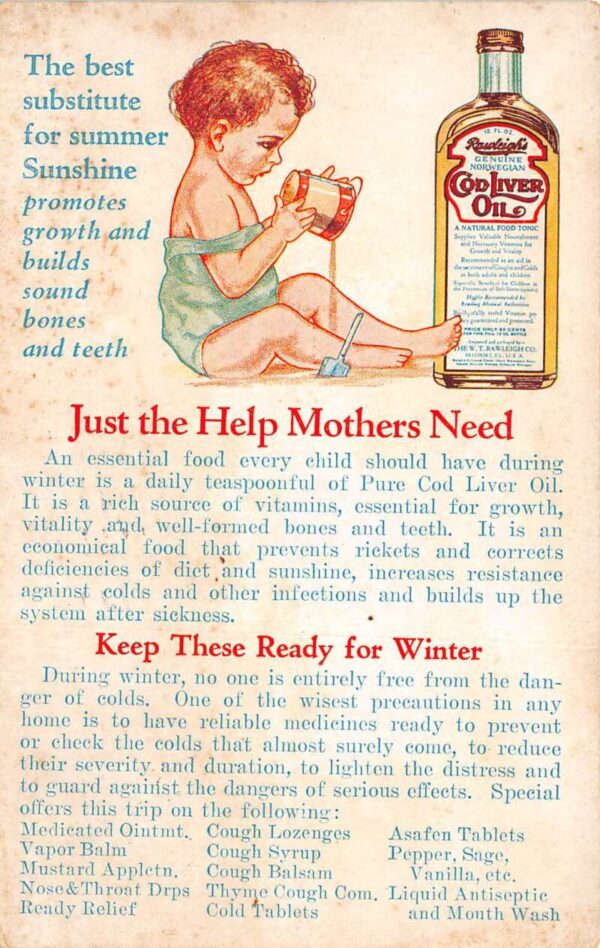 Rawleigh Cod Liver Oil Medicine Ad Boston Cream Pie Recipe Postcard AA82333