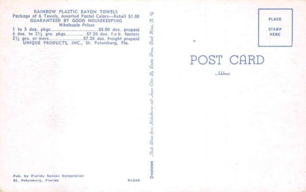 St Petersburg Florida Rainbow Plastic Rayon Towels Advertising Postcard AA82339 - Image 2