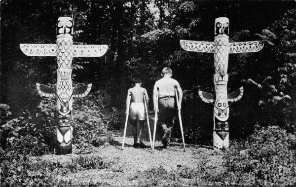 Lantz Maryland Camp Greentop Totem Poles Children on Crutches Postcard AA82401
