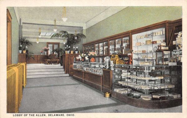 Delaware Ohio Lobby of the Allen Interior Vintage Postcard AA82412