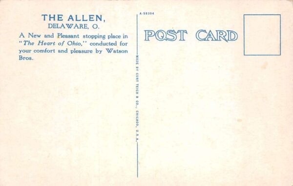 Delaware Ohio Lobby of the Allen Interior Vintage Postcard AA82412 - Image 2