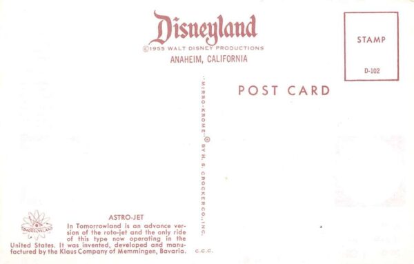 Disneyland Tomorrowland Astro Jet Ride Vintage Postcard AA82513 - Image 2