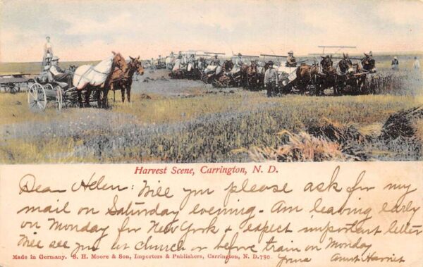 Carrington North Dakota Harvest Scene Farming Vintage Postcard AA82516