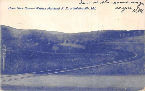 Sabillasville Maryland Horse Shoe Curve Western MD Railroad Postcard AA82519