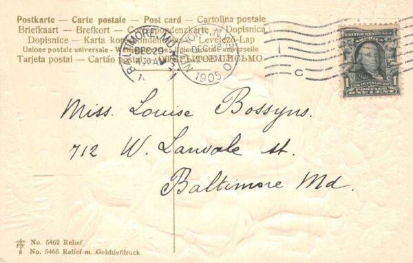 New Year Greetings Boys Painting Sign Pig Farm PFB Vintage Postcard AA82582 - Image 2
