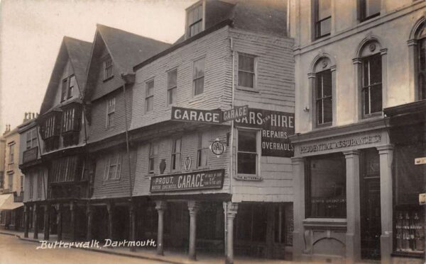 Dartmouth England Butterwalk Car Garage Mechanic Real Photo Postcard AA82584
