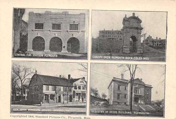 Plymouth Massachusetts Multiview Fire Station Winslow House Postcard AA82611