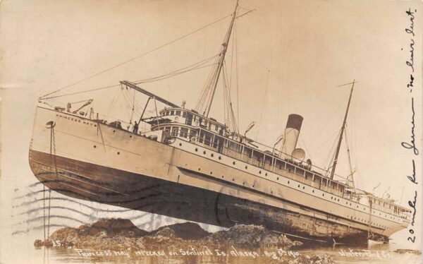 Sentinel Island Alaska Steamer Princess May Wreck on Rocks Real Photo PC AA82615