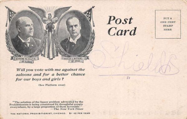 National Prohibition Party Platform Greetings Political History PC AA82622