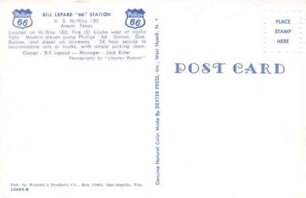 Anson Texas Bill Lepard Philips 66 Station Vintage Postcard AA82656 - Image 2