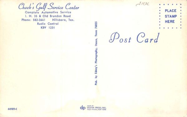 Hillsboro Texas Cheek's Gulf Service Center Vintage Postcard AA82661 - Image 2