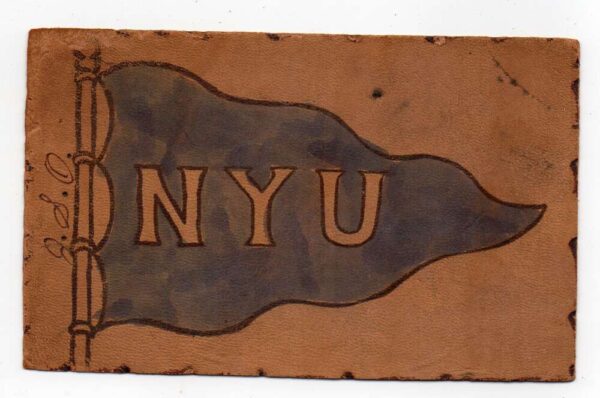 NYU New York University Greetings Pennant Flag Leather Novelty Postcard AA82669