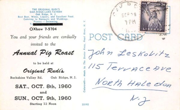 Oak Ridge New Jersey Oak Ridge Lake Tavern Interior View Postcard AA82672 - Image 2