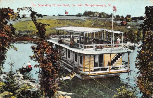 Lake Memphremagog Vermont Spaulding House Boat Vintage Postcard AA82725