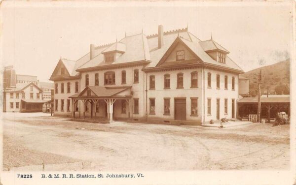 St Johnsbury Vermont BM Railroad Station Real Photo Vintage Postcard AA82639