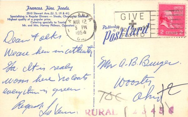 Atlanta Georgia Frances Fine Foods Restaurant Vintage Postcard AA82781 - Image 2
