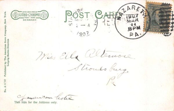 Nazareth Pennsylvania South Main Street from Belvedere St Postcard AA82849 - Image 2