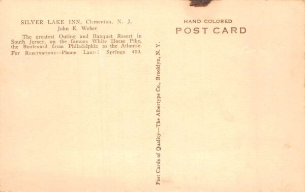 Clementon New Jersey Silver Lake Inn Birds Eye View Hand Colored PC AA82867 - Image 2