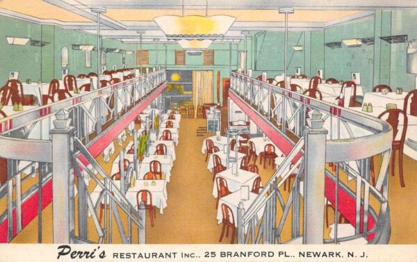 Newark New Jersey Perri's Restaurant Dining Room Vintage Postcard AA82874