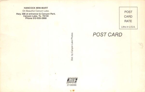 Canyon Lake Texas Hancock Mini Mart Exxon Gas Station Vintage Postcard AA82885 - Image 2