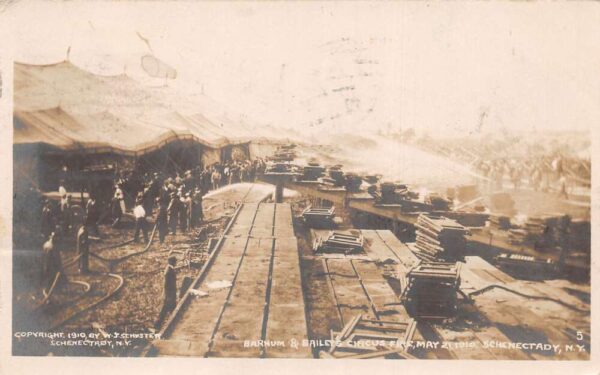 Schenectady New York Barnum Bailey Circus Fire 1910 Real Photo Postcard AA81686