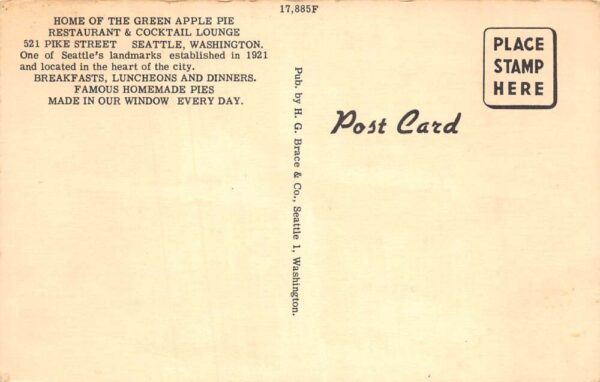 Seattle Washington Green Apple Pie Restaurant Vintage Postcard AA81754 - Image 2