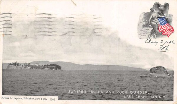 Lake Champlain New York Juniper Island and Rock Dunder Vintage Postcard AA81759