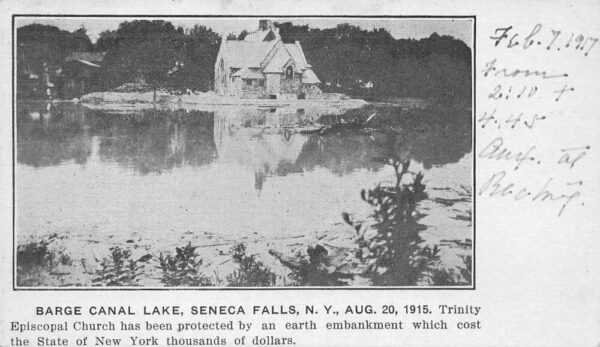 Seneca Falls New York Barge Canal Lake Episcopal Church Vintage Postcard AA81764