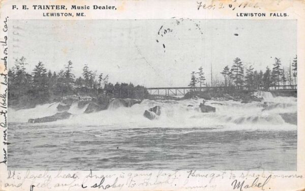 Lewiston Maine Lewiston Falls Tainter Music Dealer Vintage Postcard AA81768