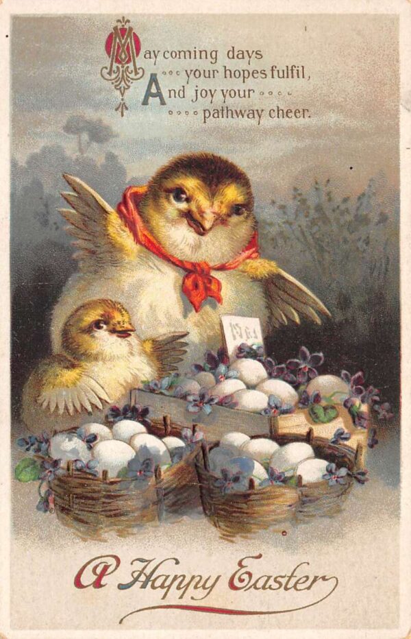 Easter Greetings Chicks Chickens with Eggs Vintage Postcard AA81771