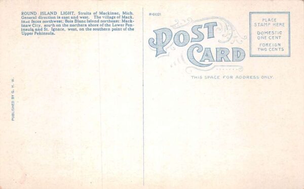 Mackinac Michigan Round Island Lighthouse and Straits Vintage Postcard AA81780 - Image 2
