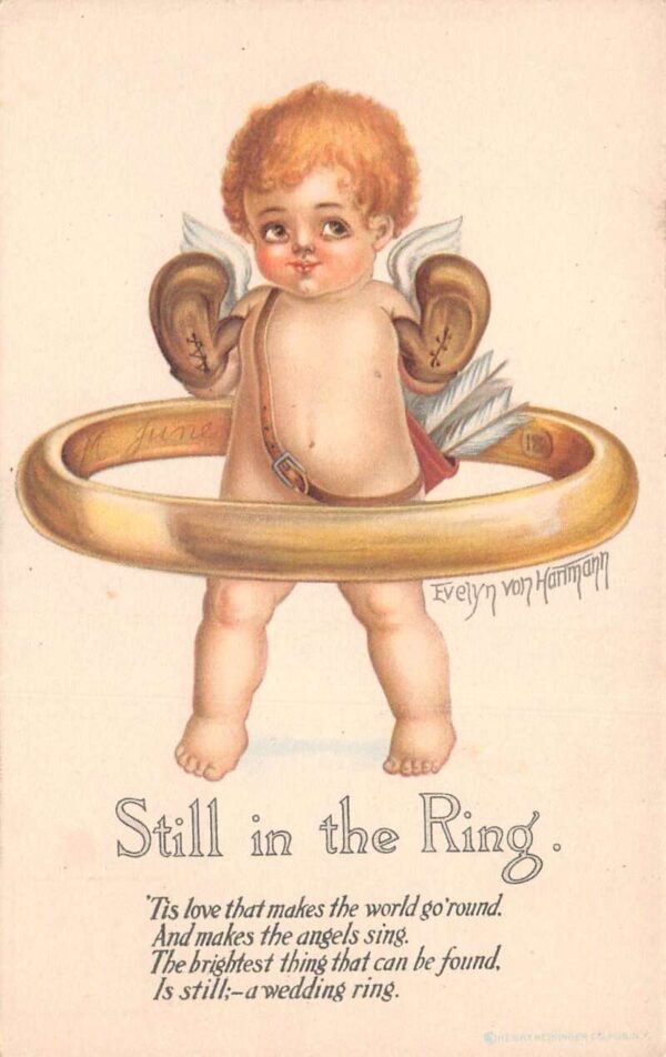 Romance Greetings Cupid Boxer in Wedding Ring Signed Hartmann Postcard AA81793