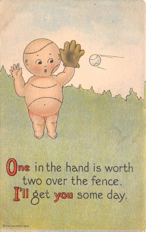 Sports Greetings Fantasy Baseball Baby Catching Ball Vintage Postcard AA81794