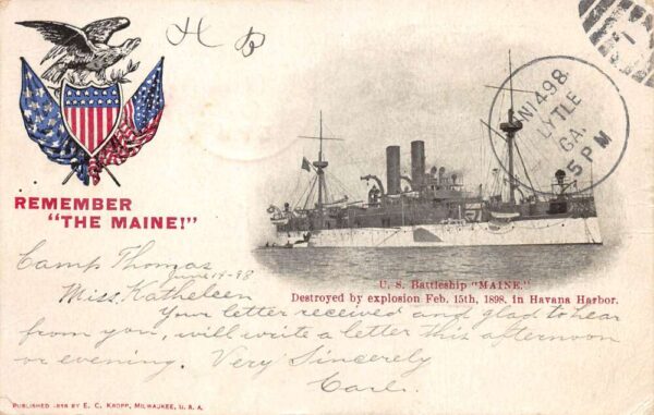 US Battleship Maine Memorial Souvenir Vintage Postcard AA81803