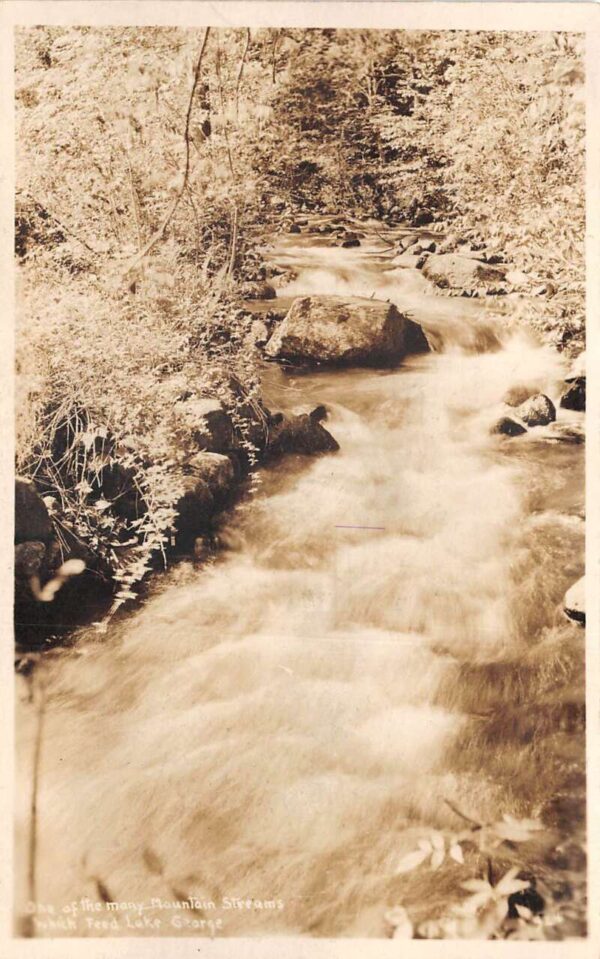 Lake George New York Mountain Stream Scenic View Real Photo Postcard AA81837