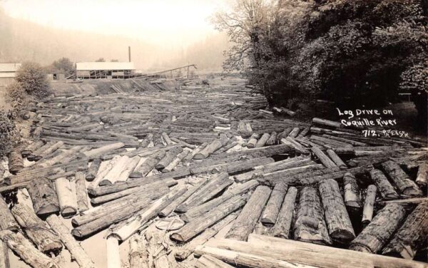 Coquille River Oregon Log Drive Logging Scene Real Photo Postcard AA81841