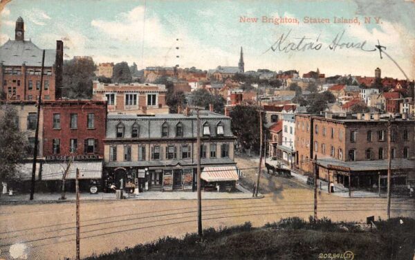 New Brighton Staten Island New York Street Scene Birds Eye View PC AA81862