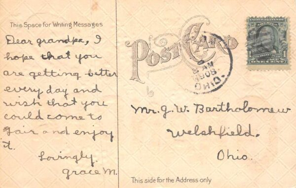 Greetings To My Dear Grandpa Horseshoe Flowers Swastika Vintage Postcard AA81865 - Image 2